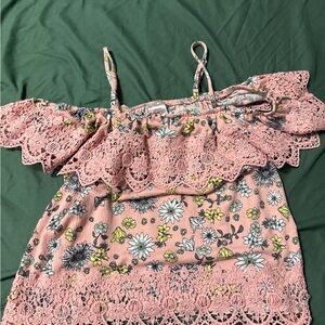 Floral Pink Lace Off-Shoulder Top